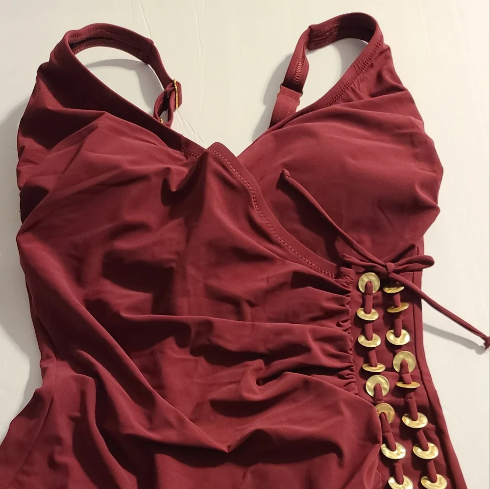 Burgundy Gottex Golden Touch One Piece‎ Swimsuit Size 10 New